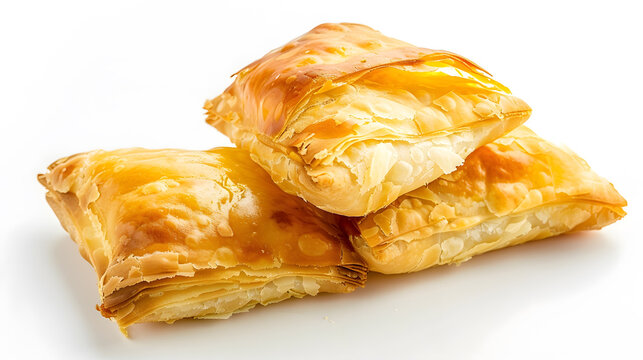 Traditional Israeli pastry Bourekas with cheese on white background with copy space : Generative AI