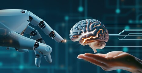 Futuristic concept of artificial intelligence and human interaction