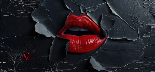 Bright red lips on abstract artistic background