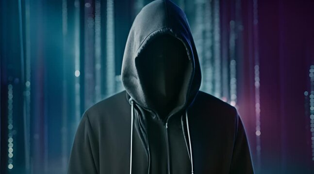 Hacker in Anonymous Mask with Running Coding Footage Video
