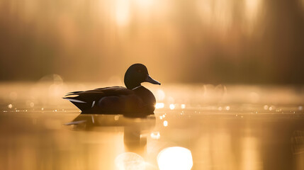 New Zealand Scaup on Lake on a Sunny Spring Morning selective focus with copy space : Generative AI - obrazy, fototapety, plakaty