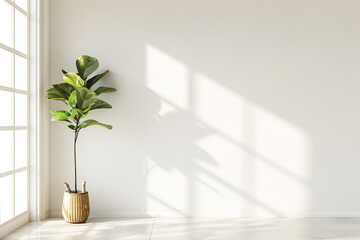 Interior empty white wall with plant