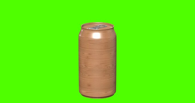 A brown can with a green background. The can is empty and has a brown lid. The image has a greenish tint and the can appears to be made of wood