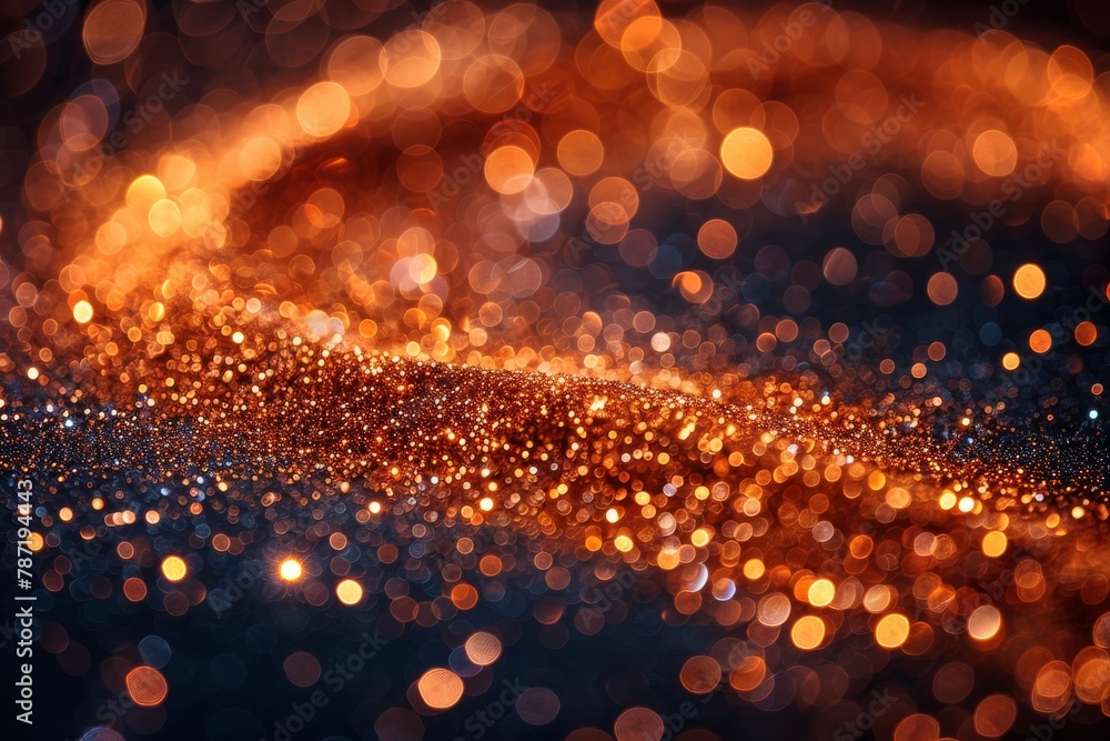 Poster a beautiful abstract image filled with golden and blue shimmering bokeh lights, creating an ambiance