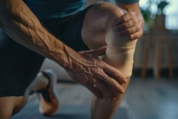 Obraz premium Despite the bandage's attempt to offer support and protection, the ache persists, a relentless reminder of his body's vulnerability