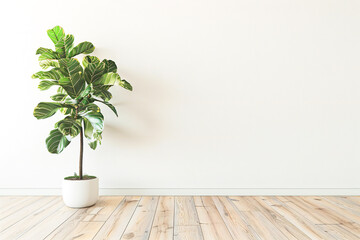 Interior empty white wall with plant