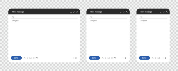 Mail window template set for laptop, tablet and phone. Internet mail frame. Vector EPS 10