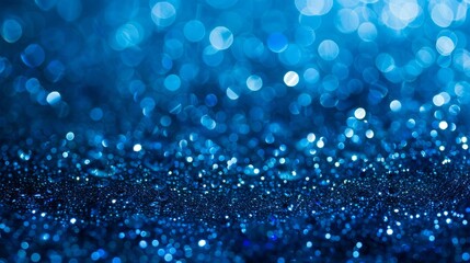 Sapphire glitter bokeh background. Unfocused shimmer royal blue sparkle. Crystal droplets wallpaper hyper realistic  - obrazy, fototapety, plakaty