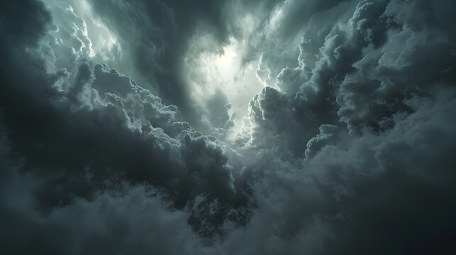 The dark sky with heavy clouds converging and a violent storm before the rainBad or moody weather sky and environment carbon dioxide emissions greenhouse effect global warming climate  : Generative AI