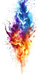 A multicolored comet with many tails. Art on a perfectly white background. 