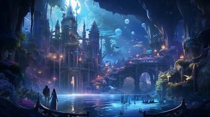 Attend an underwater city tugether party with AI-generated mermaids and sea creatures in a bioluminescent celebration beneath the waves