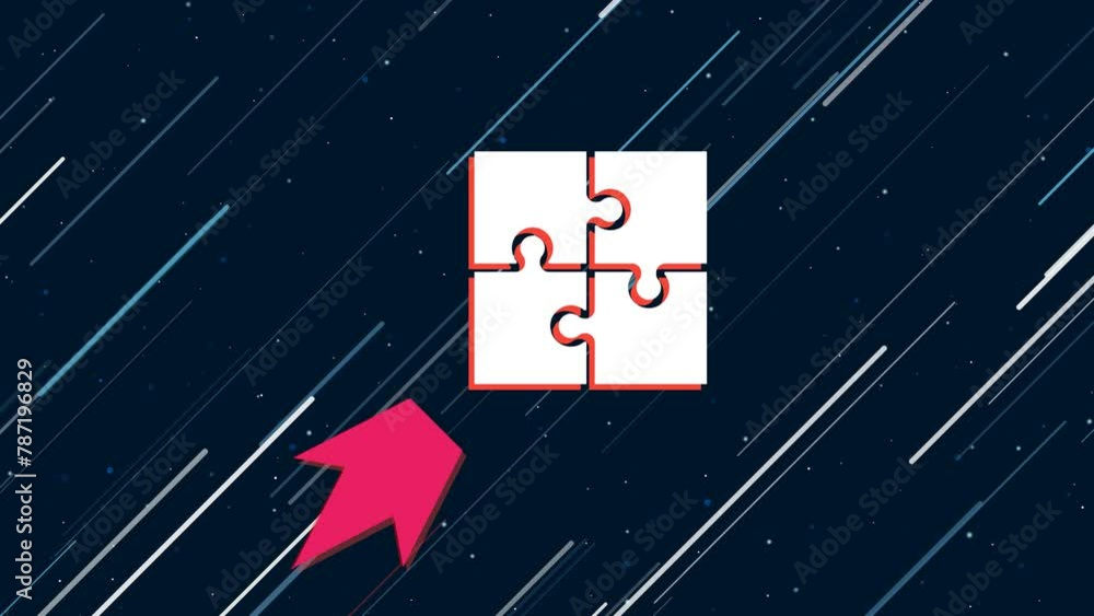 Poster puzzle symbol flies through the universe on a jet propulsion. the symbol in the center is shaking du