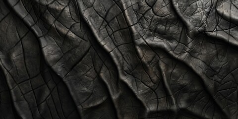 This image presents a close-up on the natural wrinkles and texture of black leather - obrazy, fototapety, plakaty