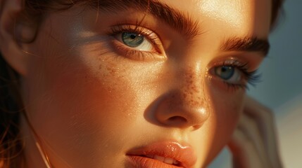 Portrait of a beautiful young woman. An elegant beauty photograph showcasing a close-up portrait of a model with flawless skin and striking features.