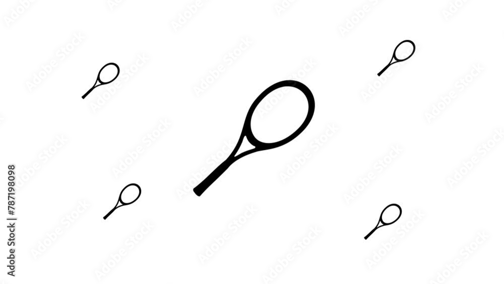 Poster zoom in and out animation the tennis racket symbol. large black symbol in the center and four small 