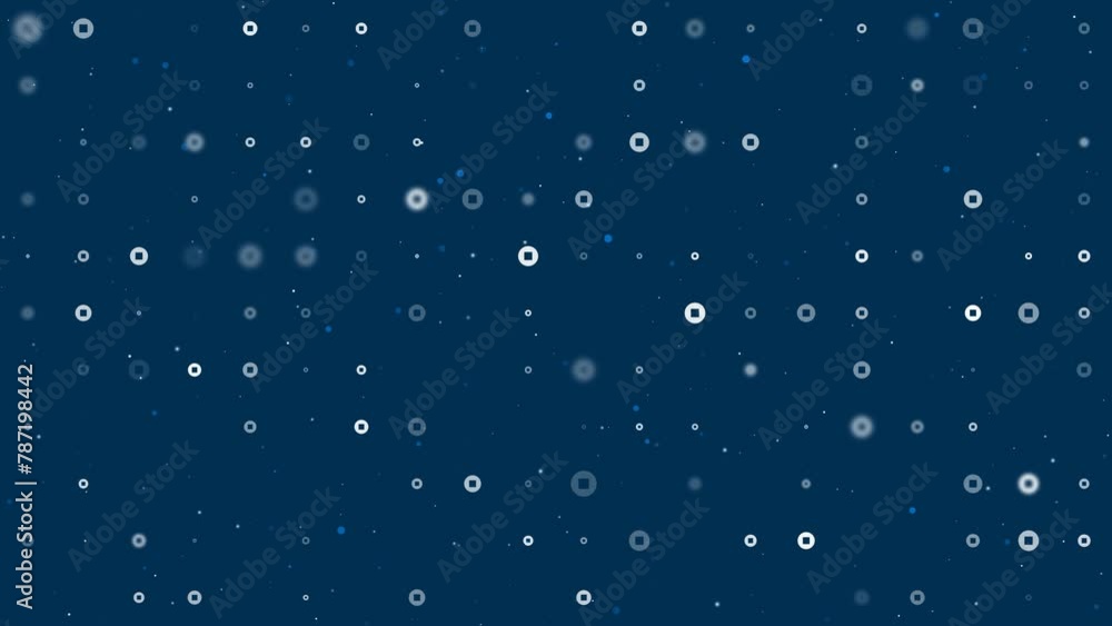 Poster template animation of evenly spaced stop media symbols of different sizes and opacity. animation of 