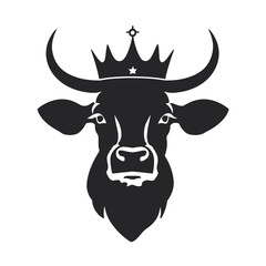 Cow head with horns logotype engraving style isolated vector illustration
