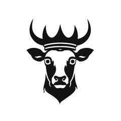 Cow head with horns logotype engraving style isolated vector illustration