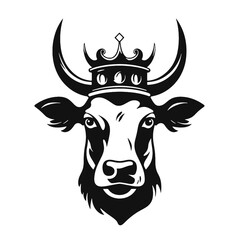 Cow head with horns logotype engraving style isolated vector illustration