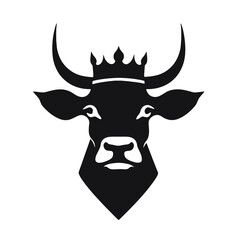 Cow head with horns logotype engraving style isolated vector illustration