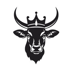 Cow head with horns logotype engraving style isolated vector illustration