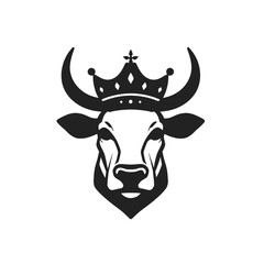 Cow head with horns logotype engraving style isolated vector illustration