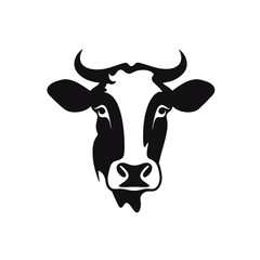 Cow head with horns logotype engraving style isolated vector illustration