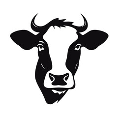 Cow head with horns logotype engraving style isolated vector illustration