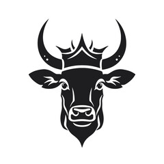 Cow head with horns logotype engraving style isolated vector illustration