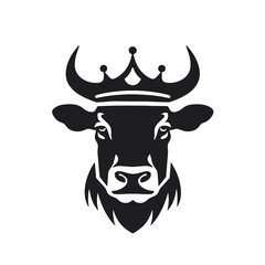 Cow head with horns logotype engraving style isolated vector illustration