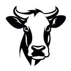 Cow head with horns logotype engraving style isolated vector illustration