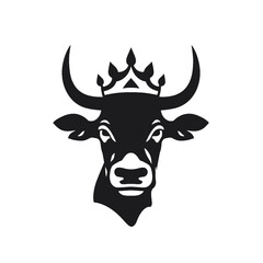 Cow head with horns logotype engraving style isolated vector illustration