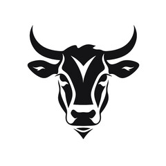 Cow head with horns logotype engraving style isolated vector illustration
