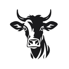 Cow head with horns logotype engraving style isolated vector illustration