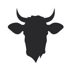 Cow head with horns logotype engraving style isolated vector illustration