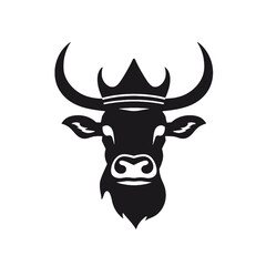 Cow head with horns logotype engraving style isolated vector illustration