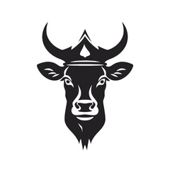 Cow head with horns logotype engraving style isolated vector illustration