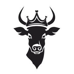 Cow head with horns logotype engraving style isolated vector illustration