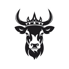 Cow head with horns logotype engraving style isolated vector illustration