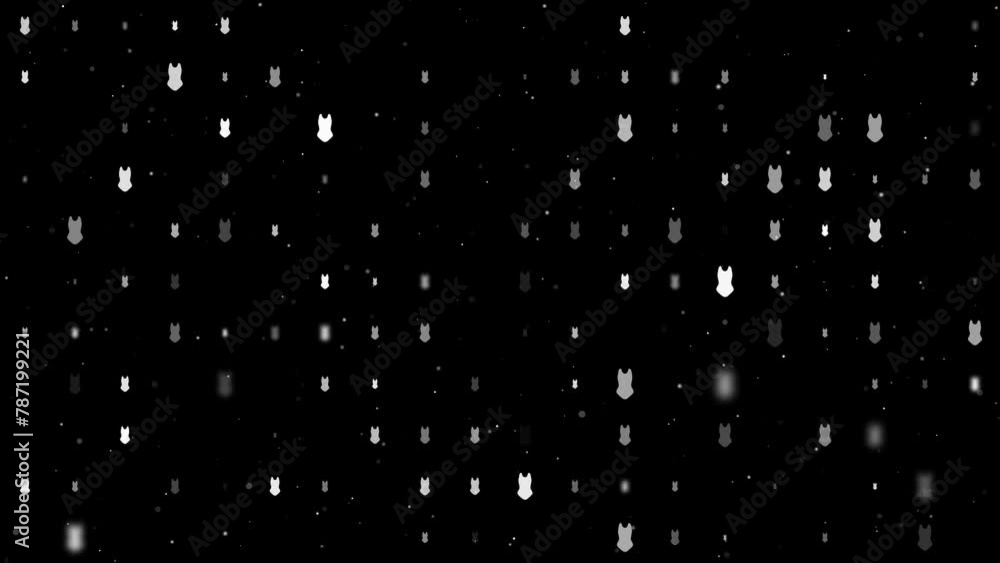 Poster template animation of evenly spaced one-piece swimsuit symbols of different sizes and opacity. anima