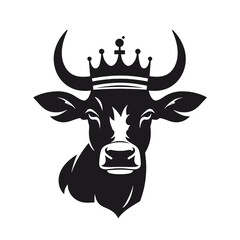 Cow head with horns logotype engraving style isolated vector illustration
