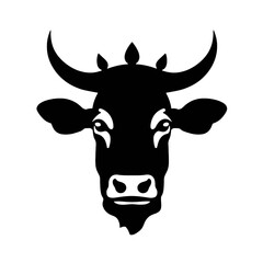 Cow head with horns logotype engraving style isolated vector illustration