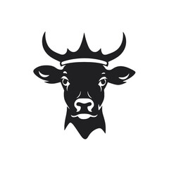 Cow head with horns logotype engraving style isolated vector illustration