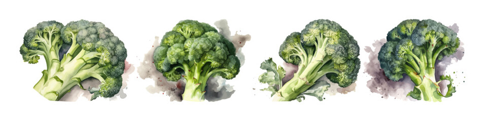 Set of broccoli branch. Hand drawn watercolor illustration. - obrazy, fototapety, plakaty