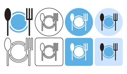 set of cutlery, cutlery, breakfast, lunch, dinner, spoon plate fork icon symbol icon symbol ui and ux design, glyphs and stroke line icon.