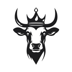 Cow head with horns logotype engraving style isolated vector illustration
