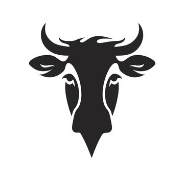 Cow head with horns logotype engraving style isolated vector illustration