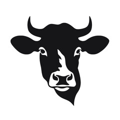 Cow head with horns logotype engraving style isolated vector illustration