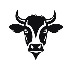 Cow head with horns logotype engraving style isolated vector illustration