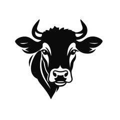 Cow head with horns logotype engraving style isolated vector illustration